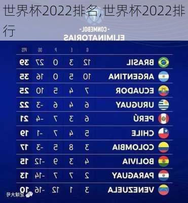 世界杯2022排名,世界杯2022排行