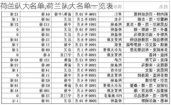 荷兰队大名单,荷兰队大名单一览表