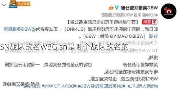 SN战队改名WBG,sn是哪个战队改名的