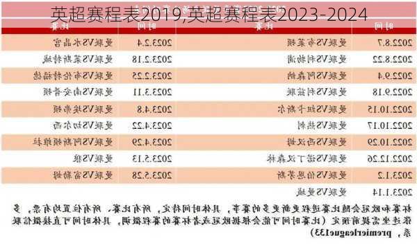 英超赛程表2019,英超赛程表2023-2024